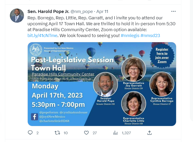 Post-Legislative Session Town Hall w/ Reps Garratt, Borrego, Little, and Sen. Pope