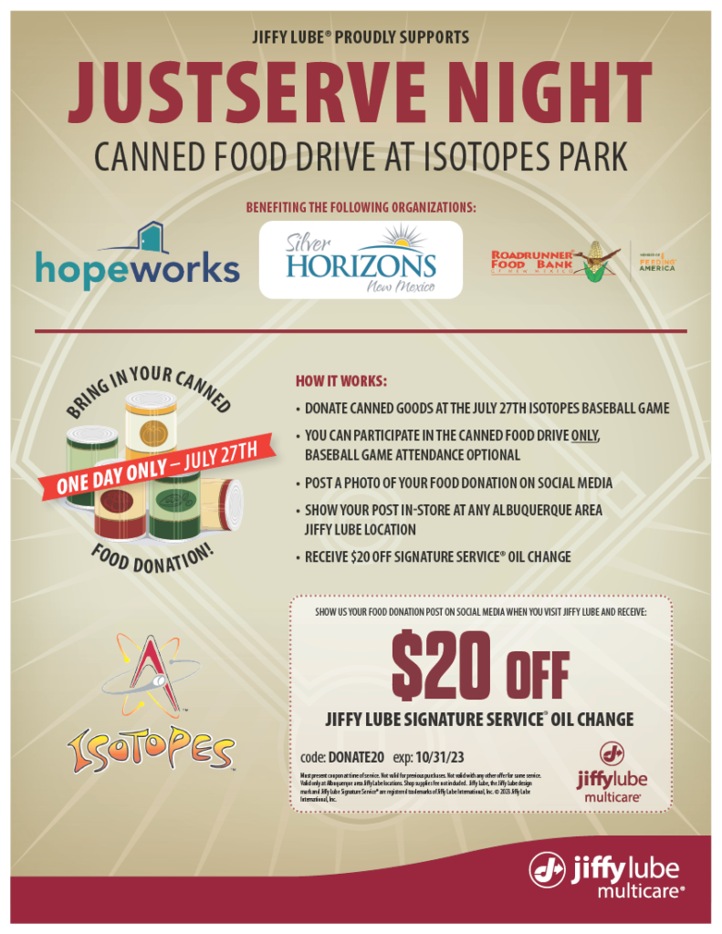 “JustServe Night” Food Drive at Isotopes Stadium
