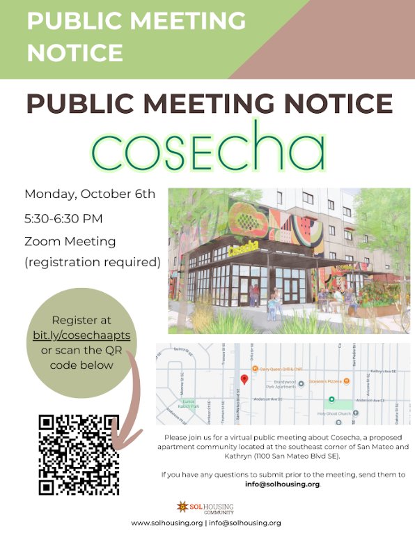 Public Meeting on Proposed Cosecha Apartments at Kathryn and San Mateo